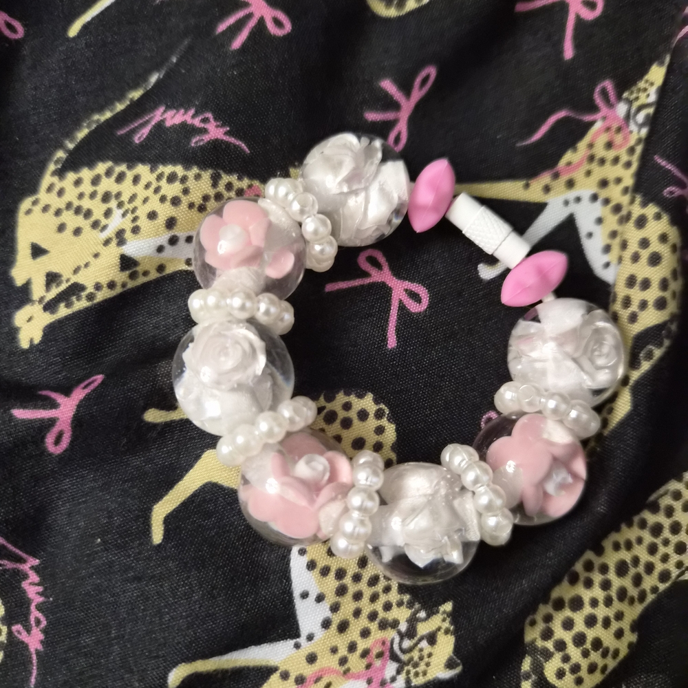 Pink and White Beaded Bracelet